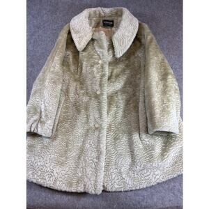 VTG Komitor Faux Fur Coat Women XL Cream Swirl Textured Cozy Boho Winter Outdoor